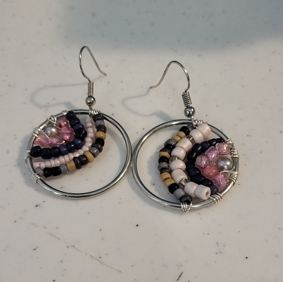 Pink and navy braclet and earrings set - Picture 2 of 5